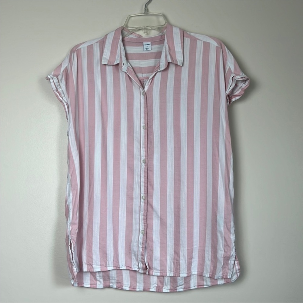 Old Navy Pink White Button Down Short Sleeve Collared Shirt Size M